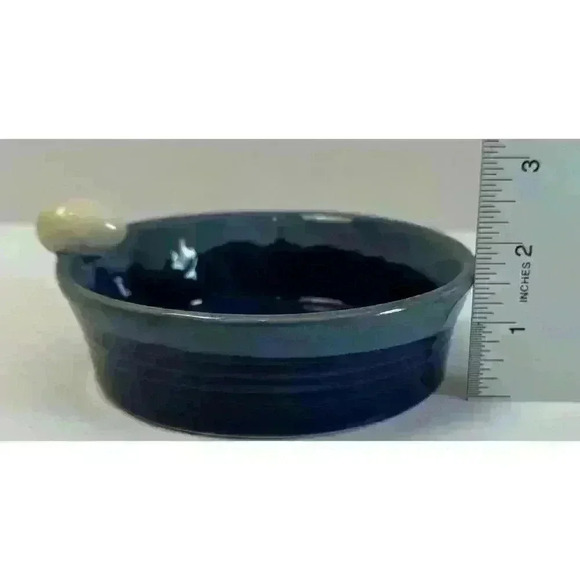 Tumbleweed Pottery-Light/Dark Blue & Tan Egg-5.5” Pottery Bowl trinket dish - Picture 6 of 13